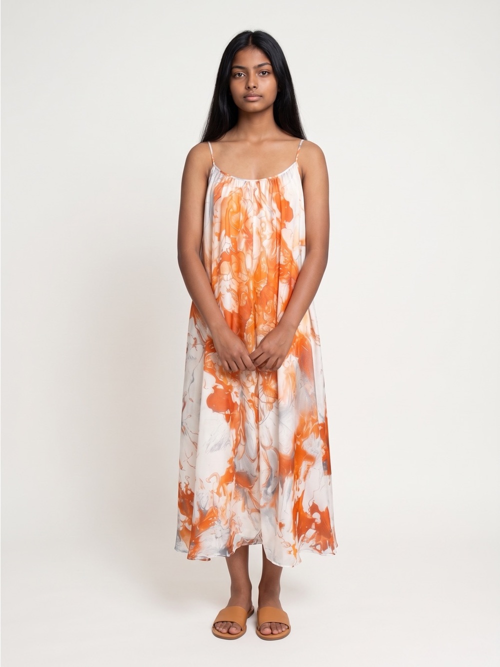 Women’s Orange/Gray Marble Spaghetti Strap Slip Sundress Sizes-M/XXL NEW